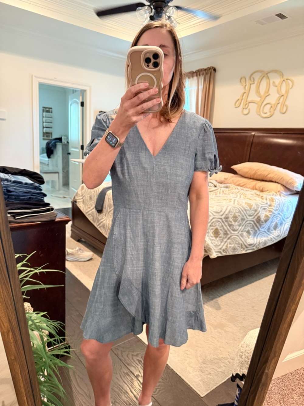 J. Crew Light Chambray V-Neck Mini Dress - Blue